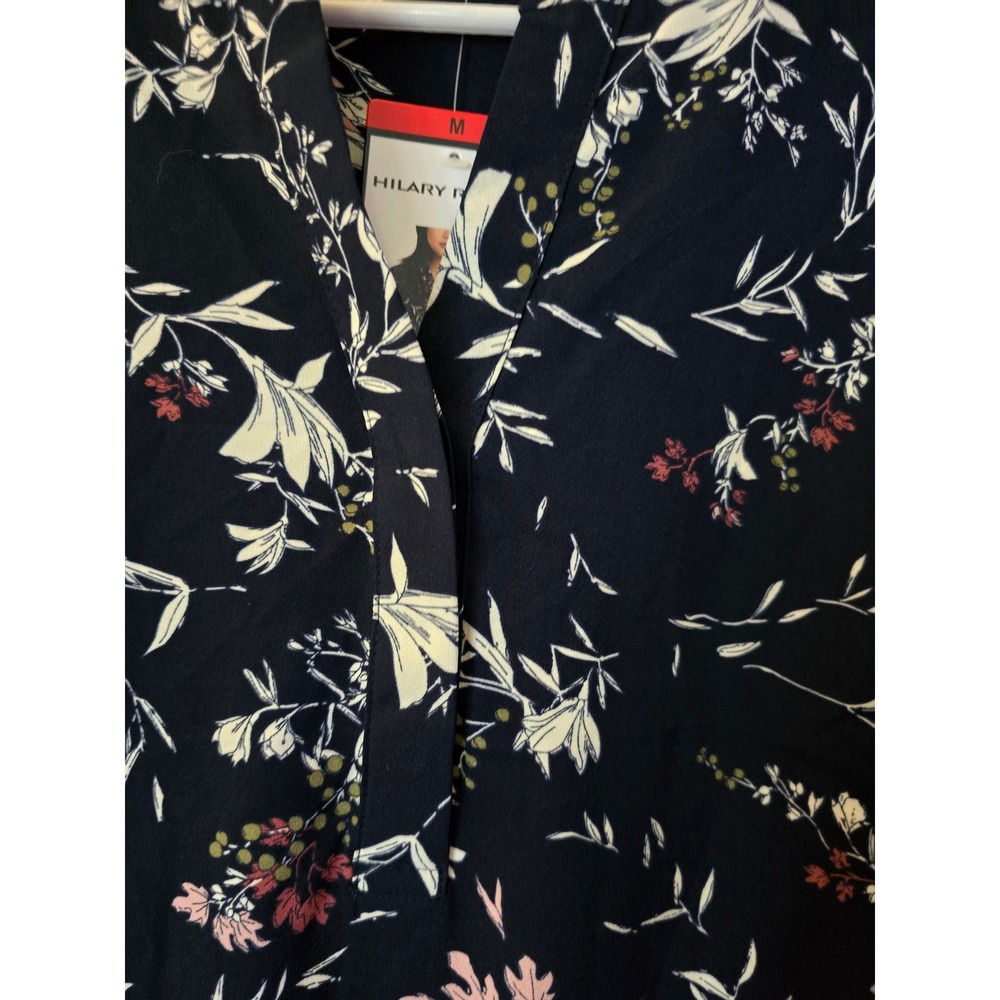 Hilary Radley Womens Navy Blue Floral Split V-Neck Long Sleeve Blouse Size M NWT - Picture 6 of 9